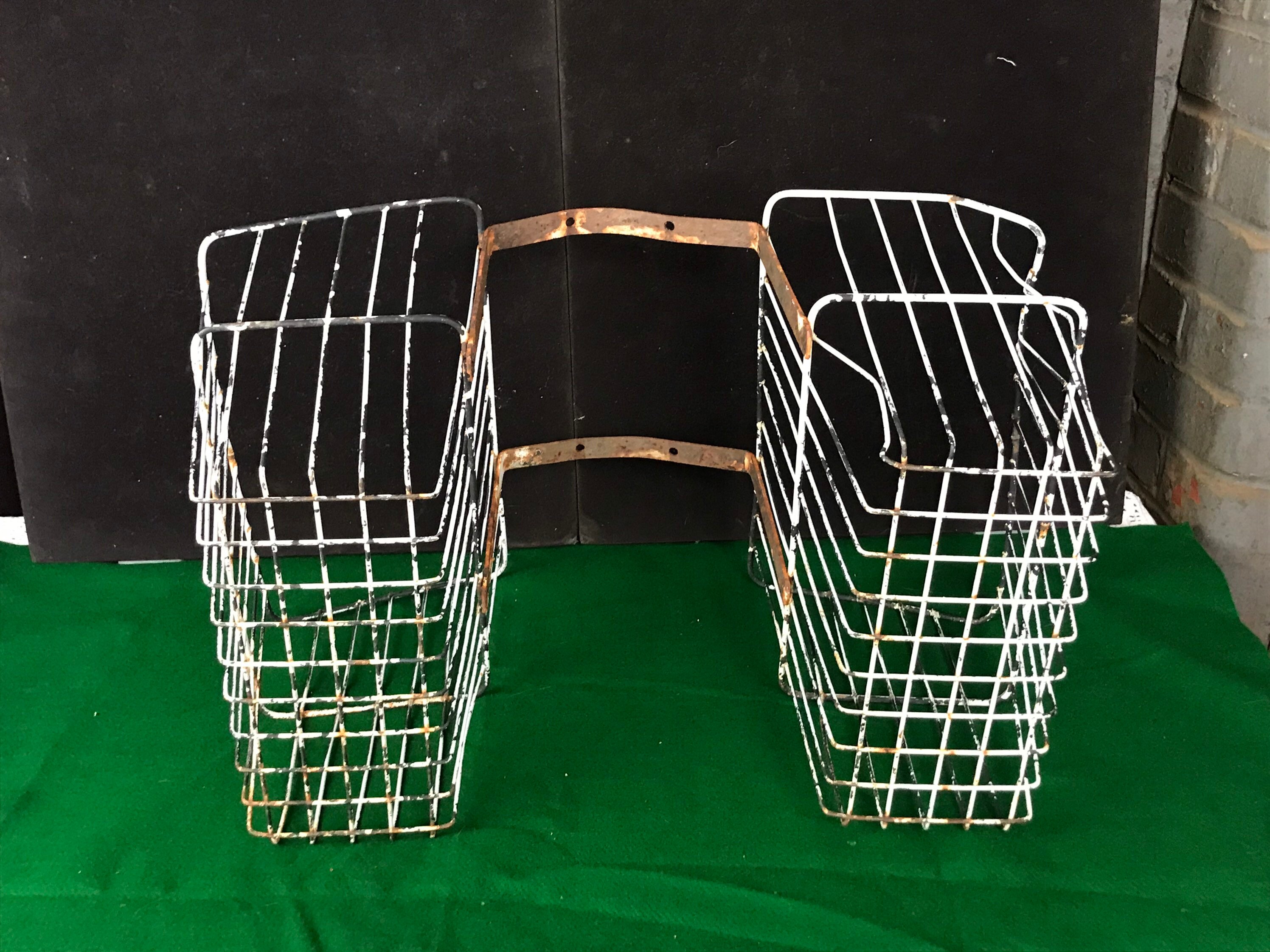 Vintage Bicycle Rear Saddle Baskets, Galvanized Steel Wire Baskets