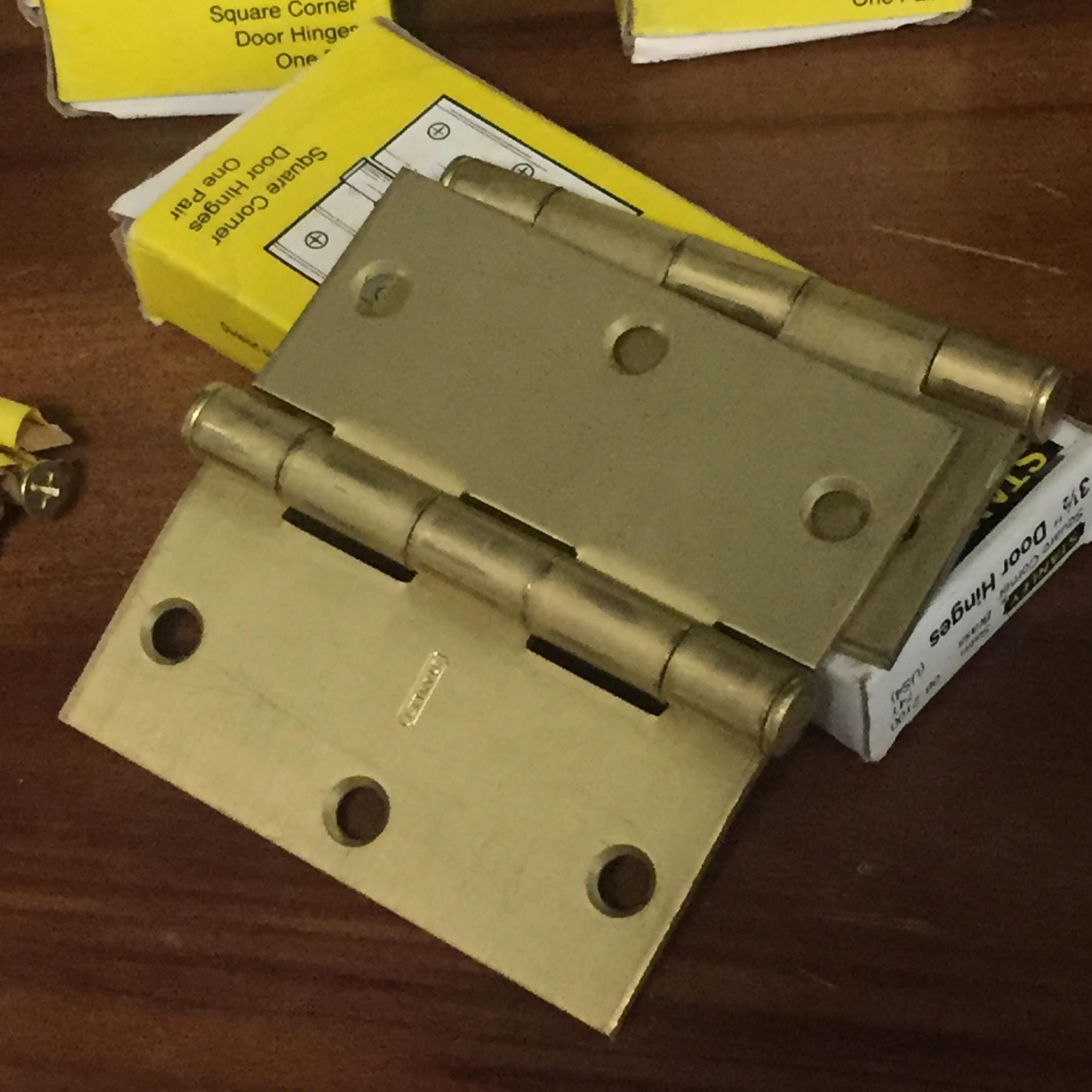 Lot of 7 Pairs New STANLEY Satin Brass Door Mortise Hinges, Square