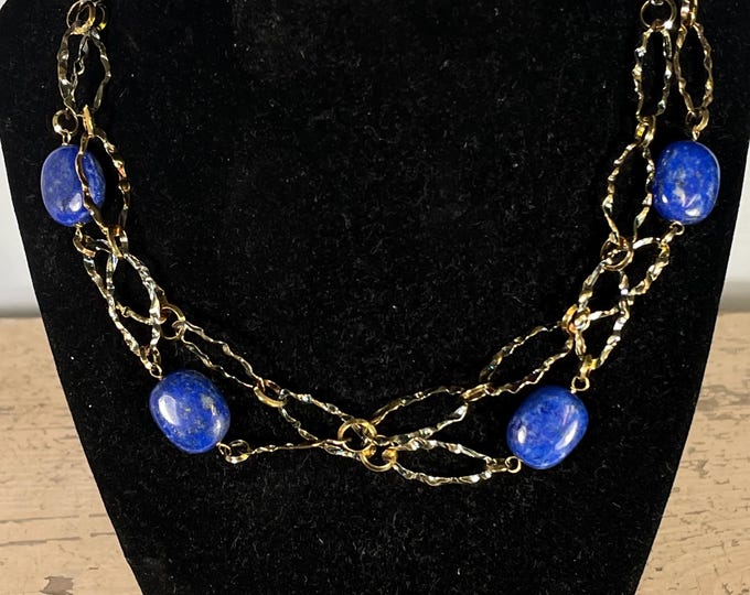 Featured listing image: Veronese Gold over Sterling Necklace with Lapis Lazuli Stones, Made in Italy
