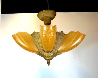 Lámpara de araña Art Deco con pantalla deslizante de 5 luces, Martele, Consolidated Lamp: RECABLEADA