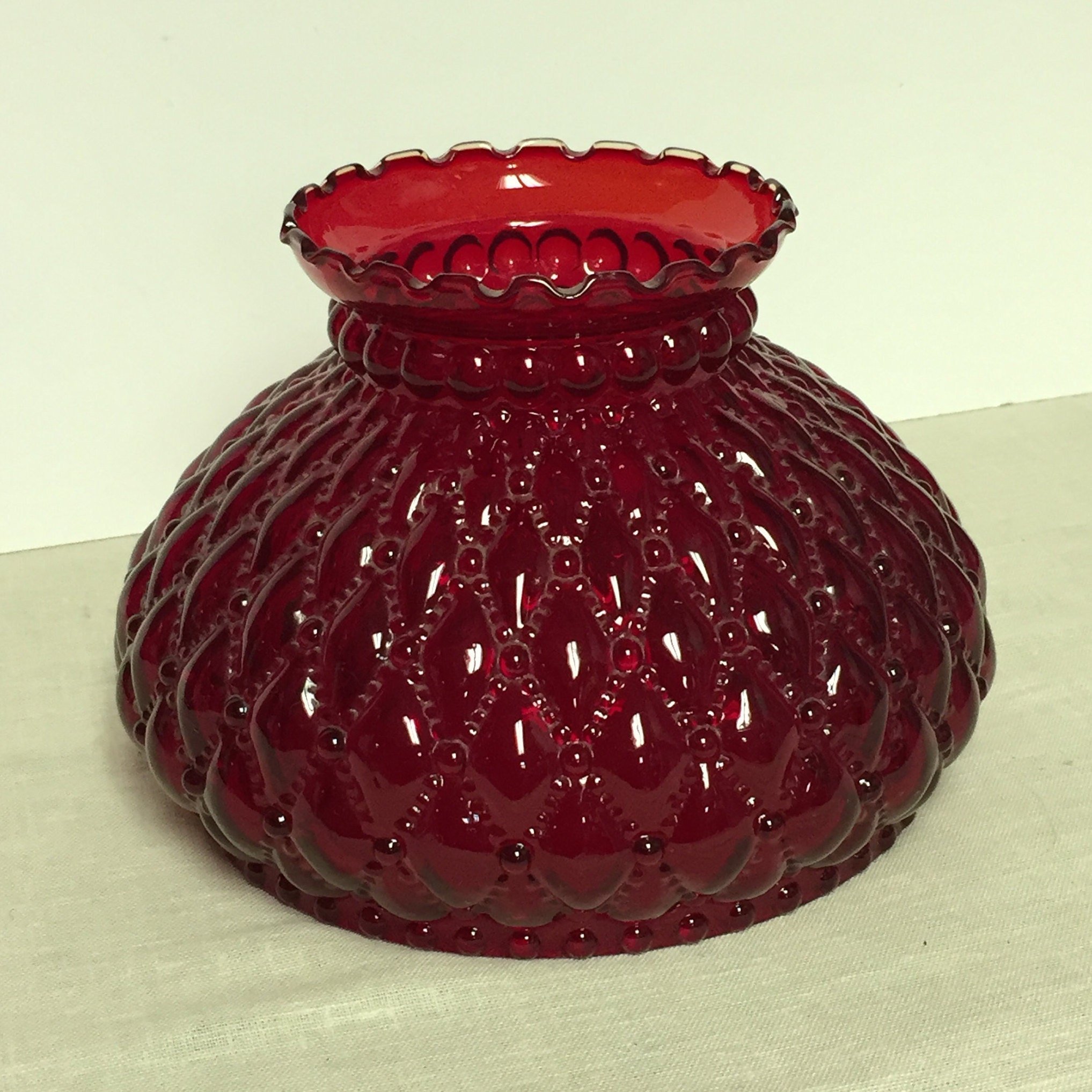 Antique Fenton Ruby Red Diamond Quilt Glass Hurricane Lamp Shade