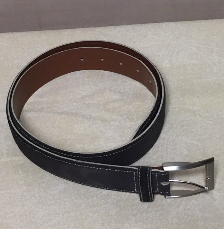 Johnston & Murphy Gray Suede Belt, Silver Tone Belt Buckle, Leather ...