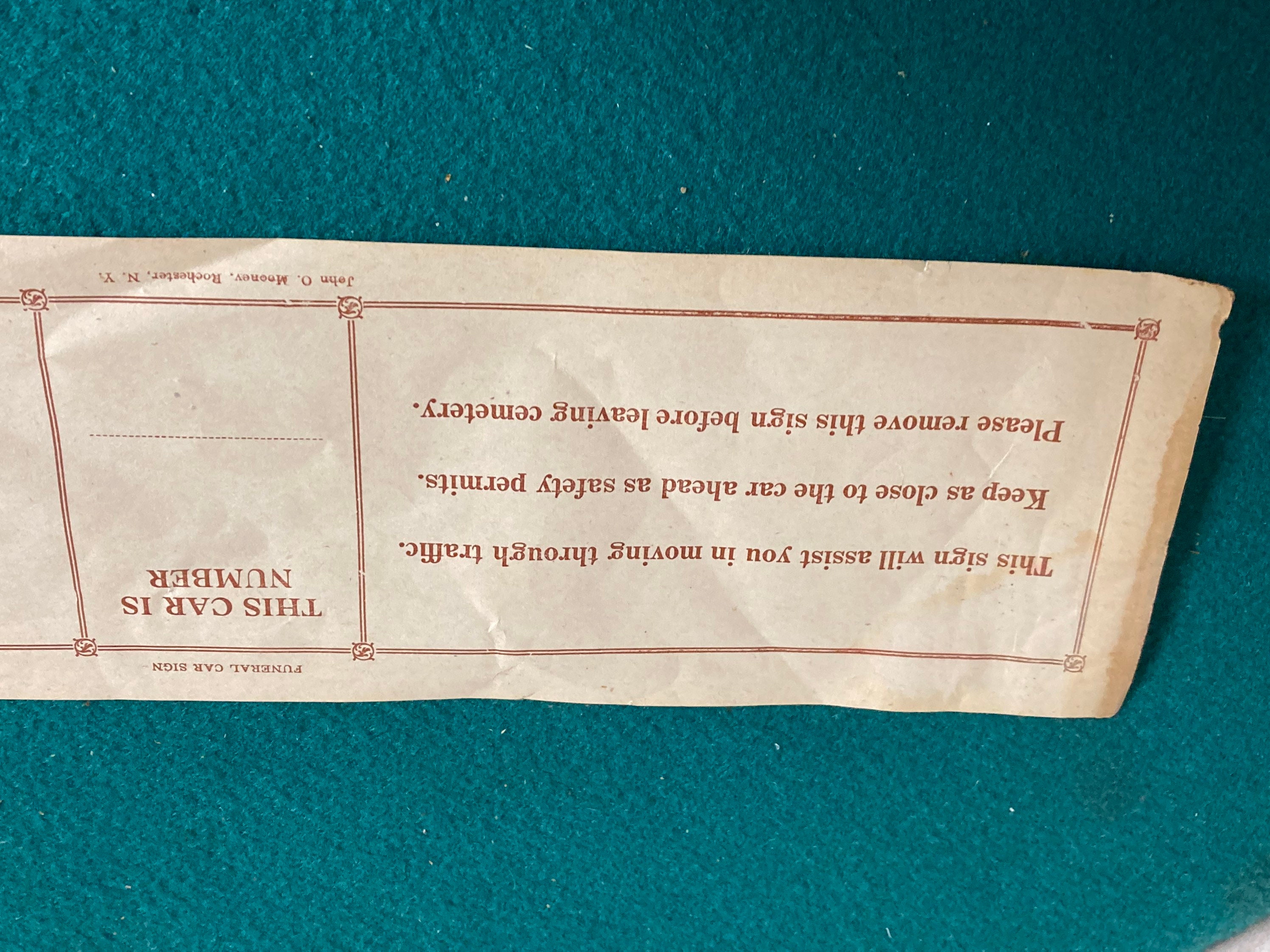 Vintage Funeral Car Sign, Funeral Procession Sticker, Mortuary