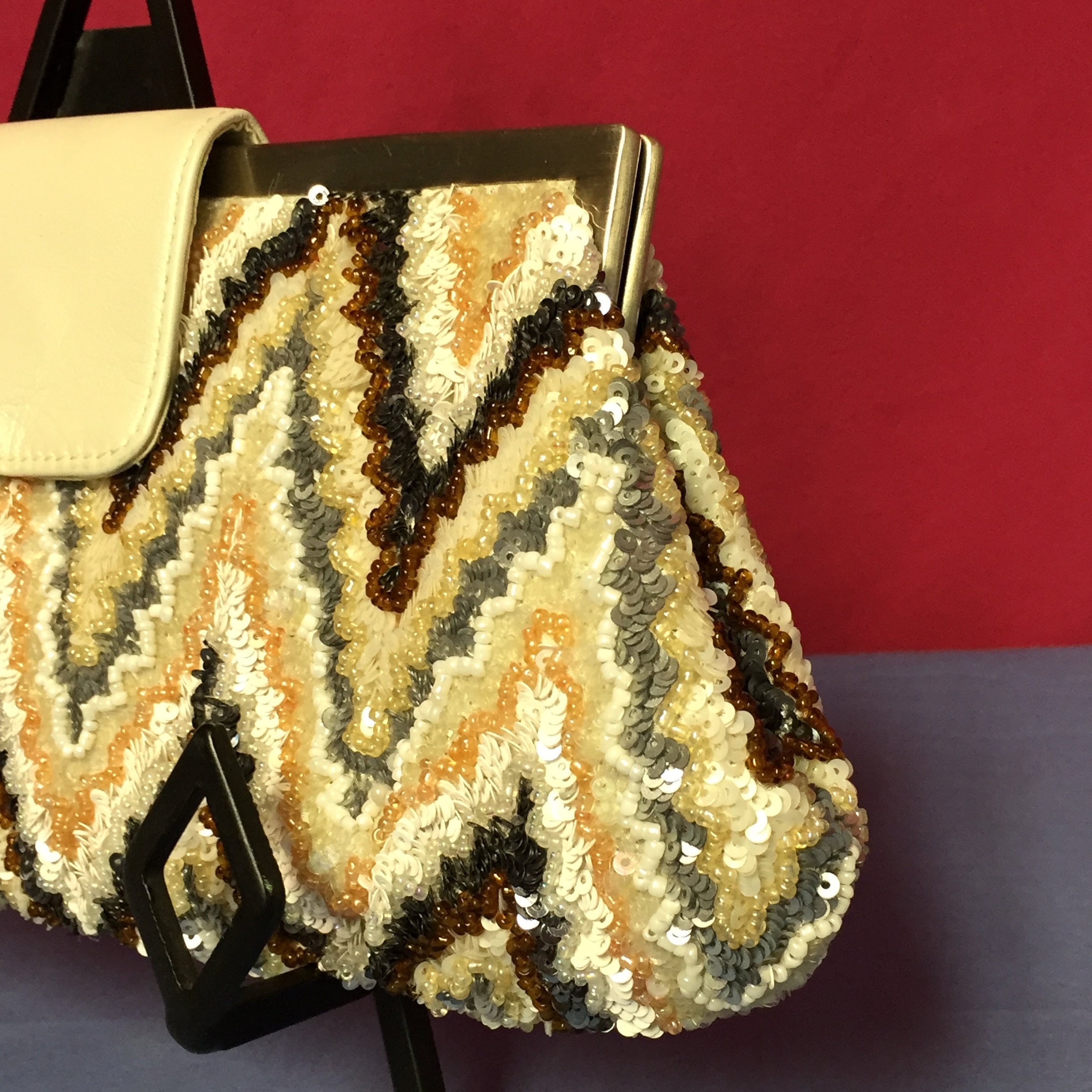 Vintage Santi, Beaded Handbag, Sequin Purse, Clutch Purse, Made in India,  Chevron, Zig Zag Pattern