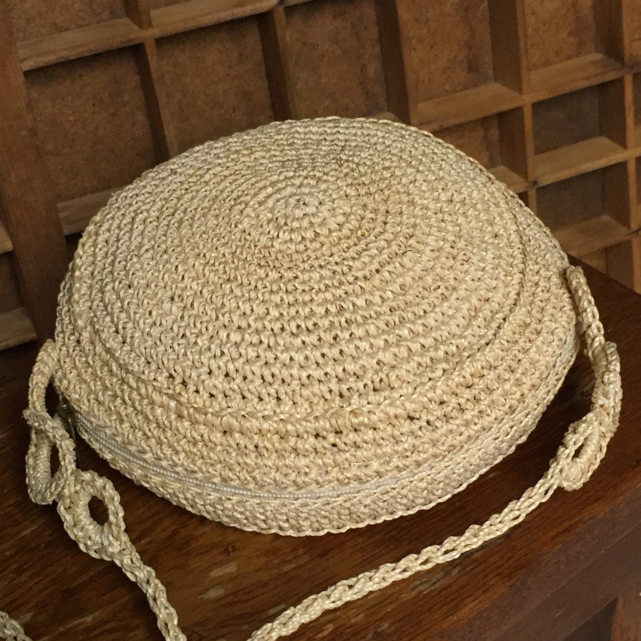 Vintage, Round, Straw, Raffia, Crochet Purse, Handmade, Crossbody