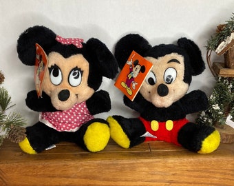 Vintage Mickey and Minnie Mouse Bean Bag, Theme Park Souvenir, Stuffed Toy, Walt Disney Productions