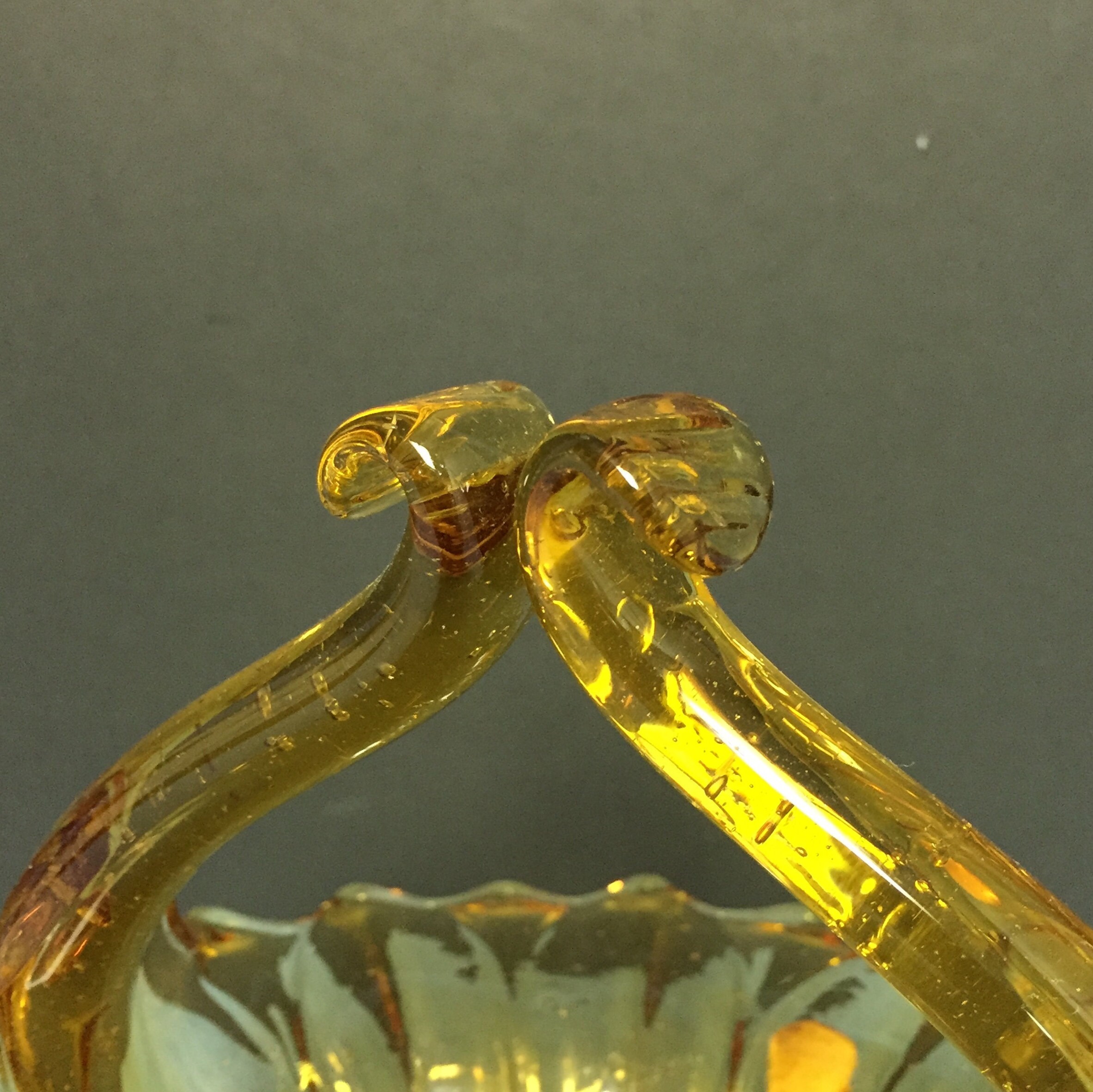 Amber, Blown Glass, Basket, Sunflower Basket, Scalloped Edge Glass