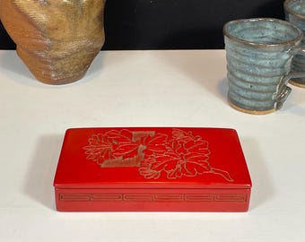 Chinese Carved Cinnabar Lacquer Box with Lid