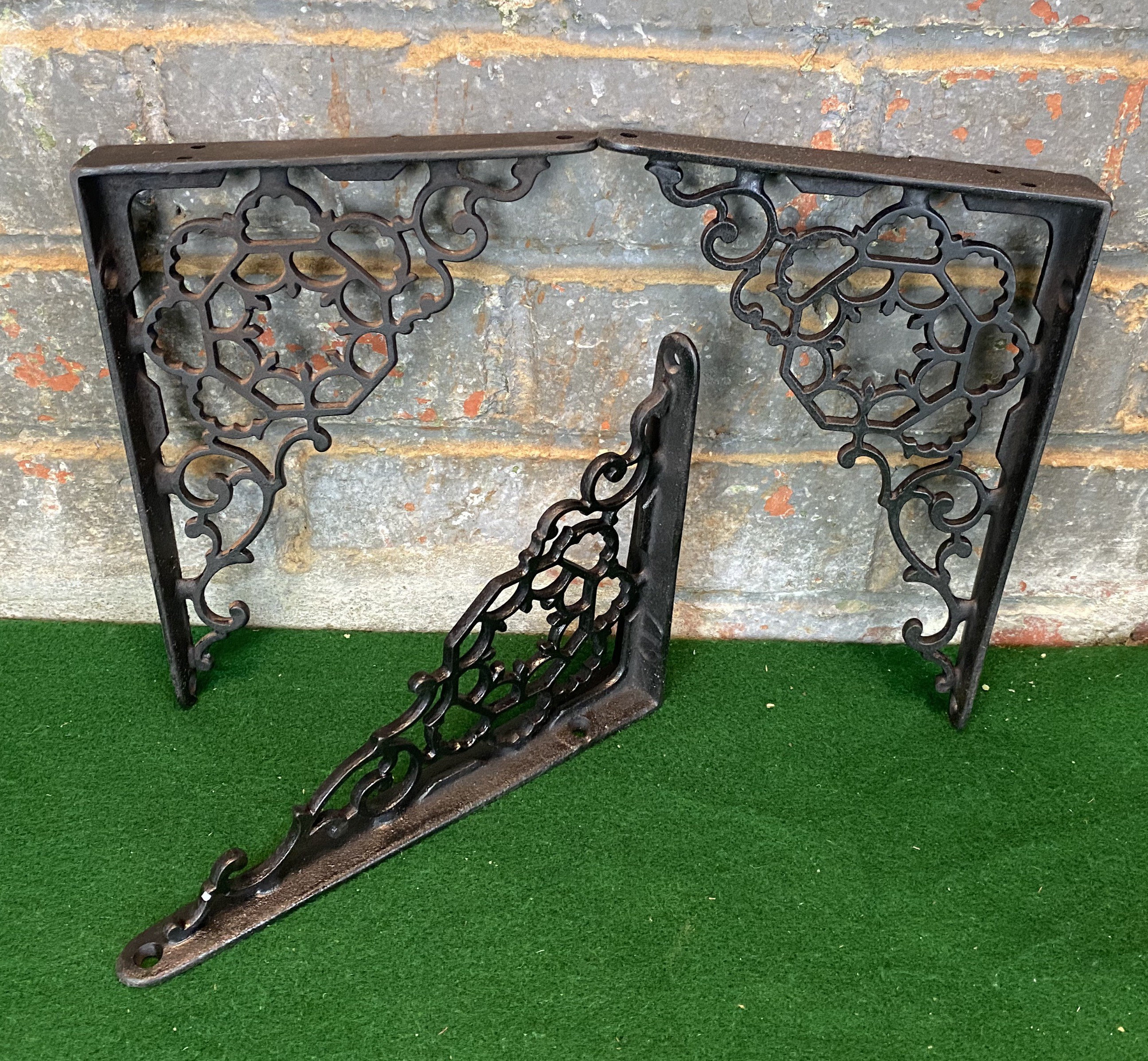 3 Ornate, Antique Wrought Iron Shelf Brackets, 8 Wall Mount Shelf Brackets