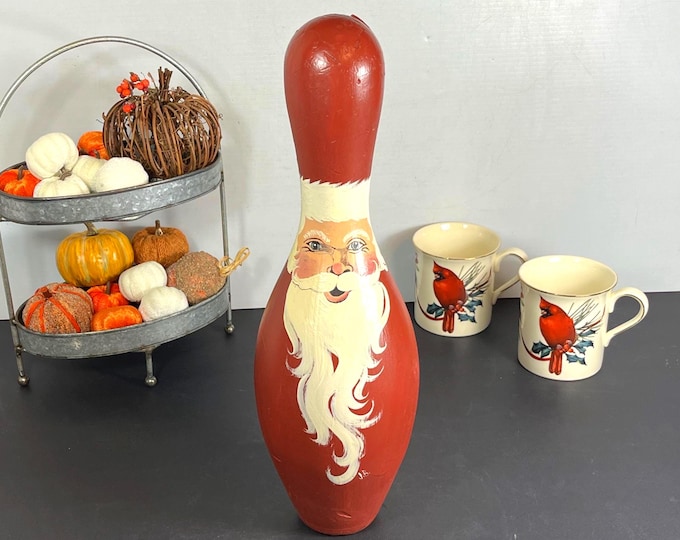 Featured listing image: 15" Folk Art Wooden Santa Bowling Pin: Hand Painted Artist Signed