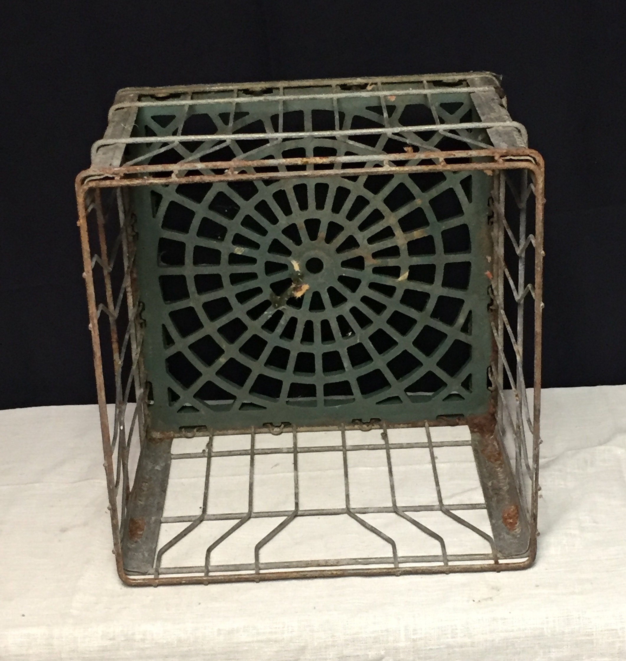 1974 Green's Dairy Galvanized Wire Milk Crate, York PA, Galvanized Metal Milk Crate, Farmhouse