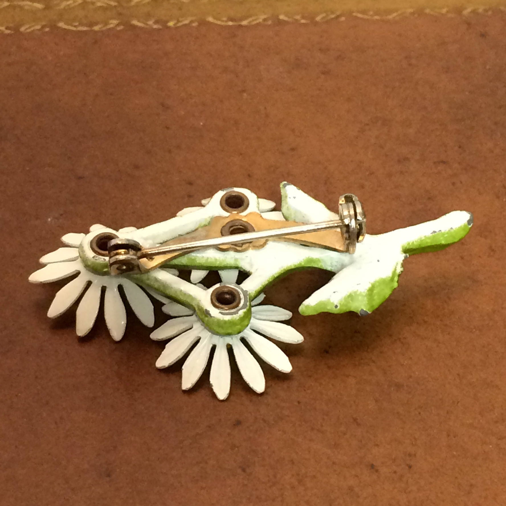 3 Vintage Enamel Flower Pins, Brooches