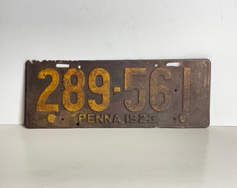 1923 Pennsylvania Car License Plate, Automobile Registration Tag 289561