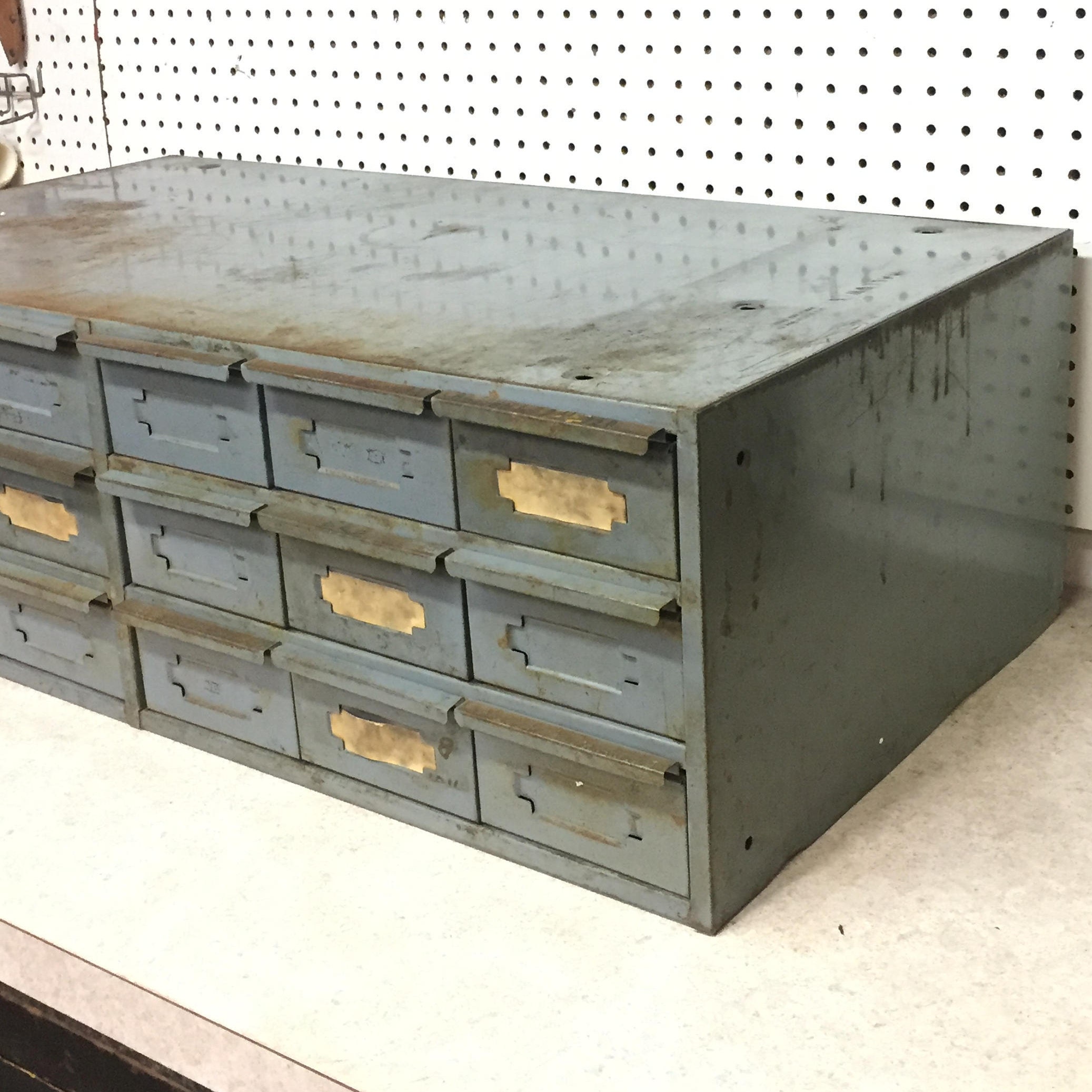 Vintage Industrial 18 Drawer Steel Parts HALLOWELL Gray Parts