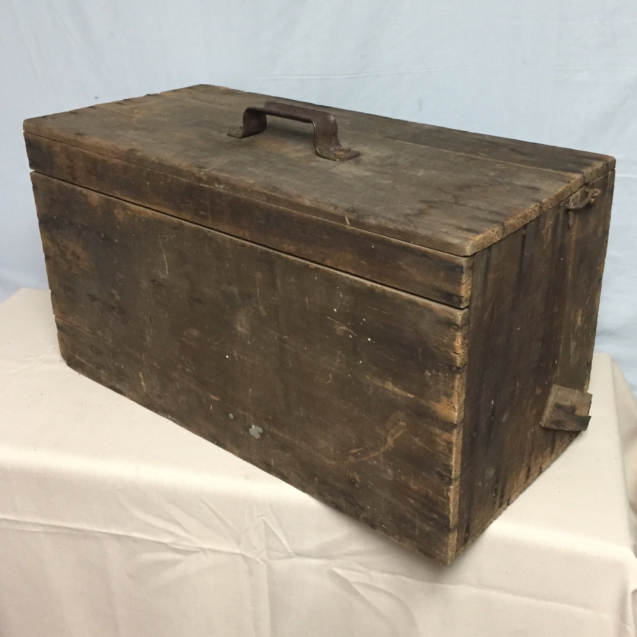 Antique Handmade Wooden Carpenter Tool Box, Machinist Chest, Rustic