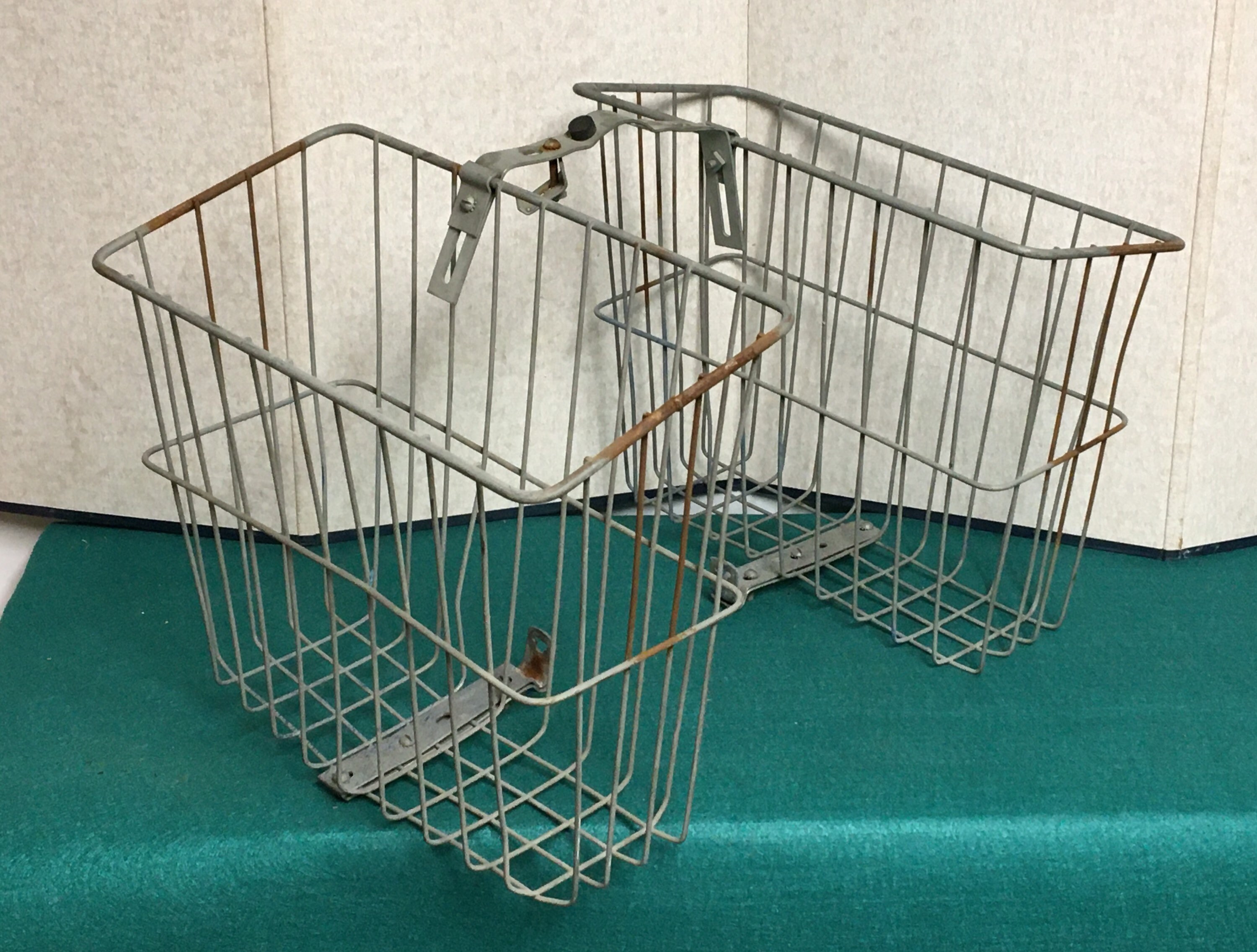 Vintage Bicycle Rear Saddle Baskets, Galvanized Steel Wire Baskets