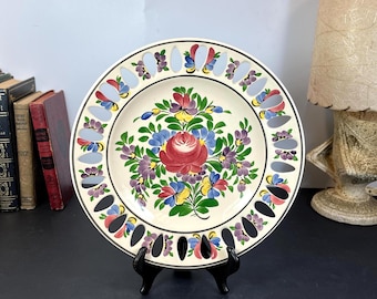 Stoneware Reticulated Plate, Hand Painted Multicolored Flowers, Hungary Barakonyi