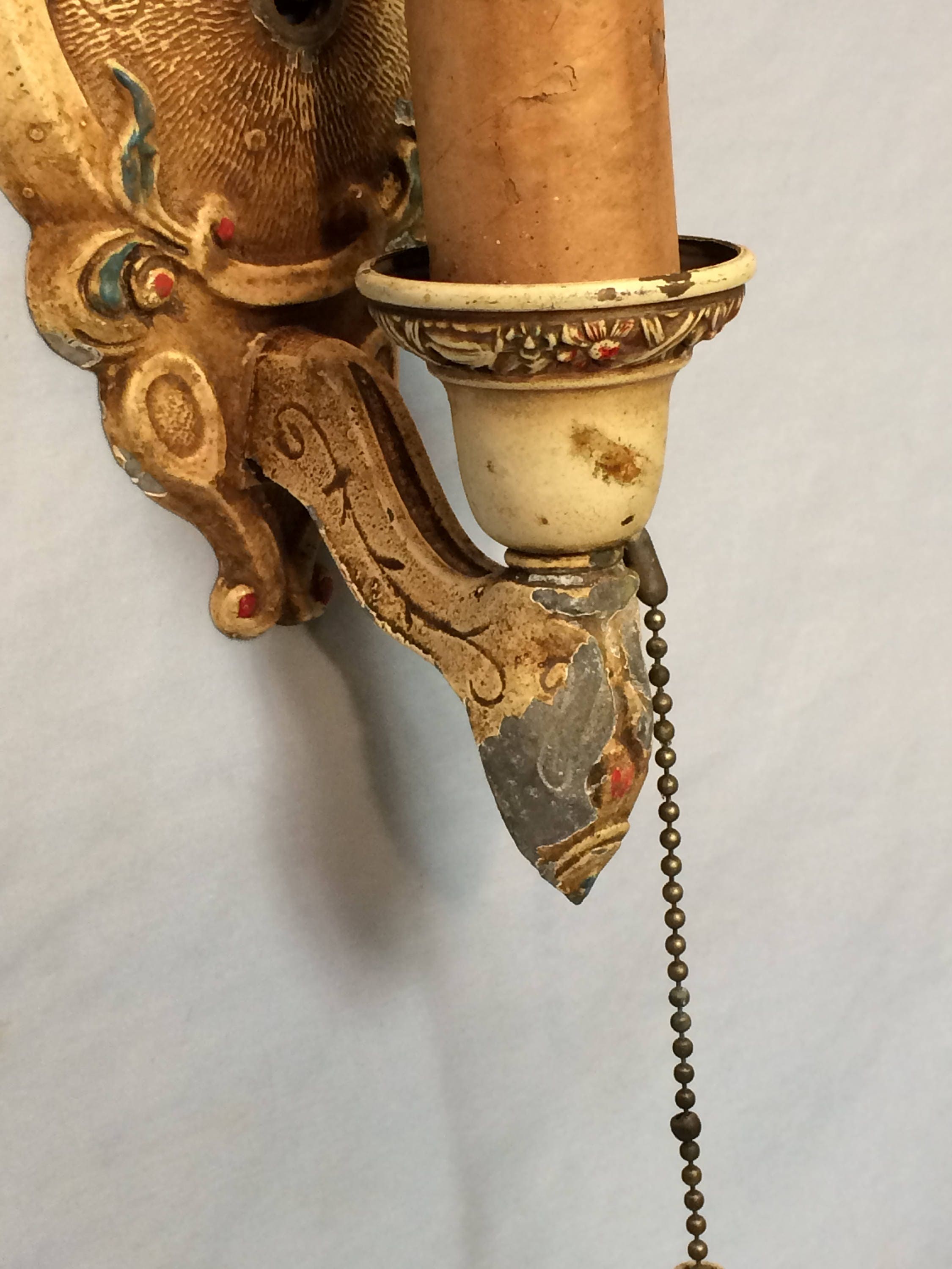 Antique 1930's Cast Iron Electric Sconce, Cast Iron Salvage Wall Sconce, Art Deco Light Fixture