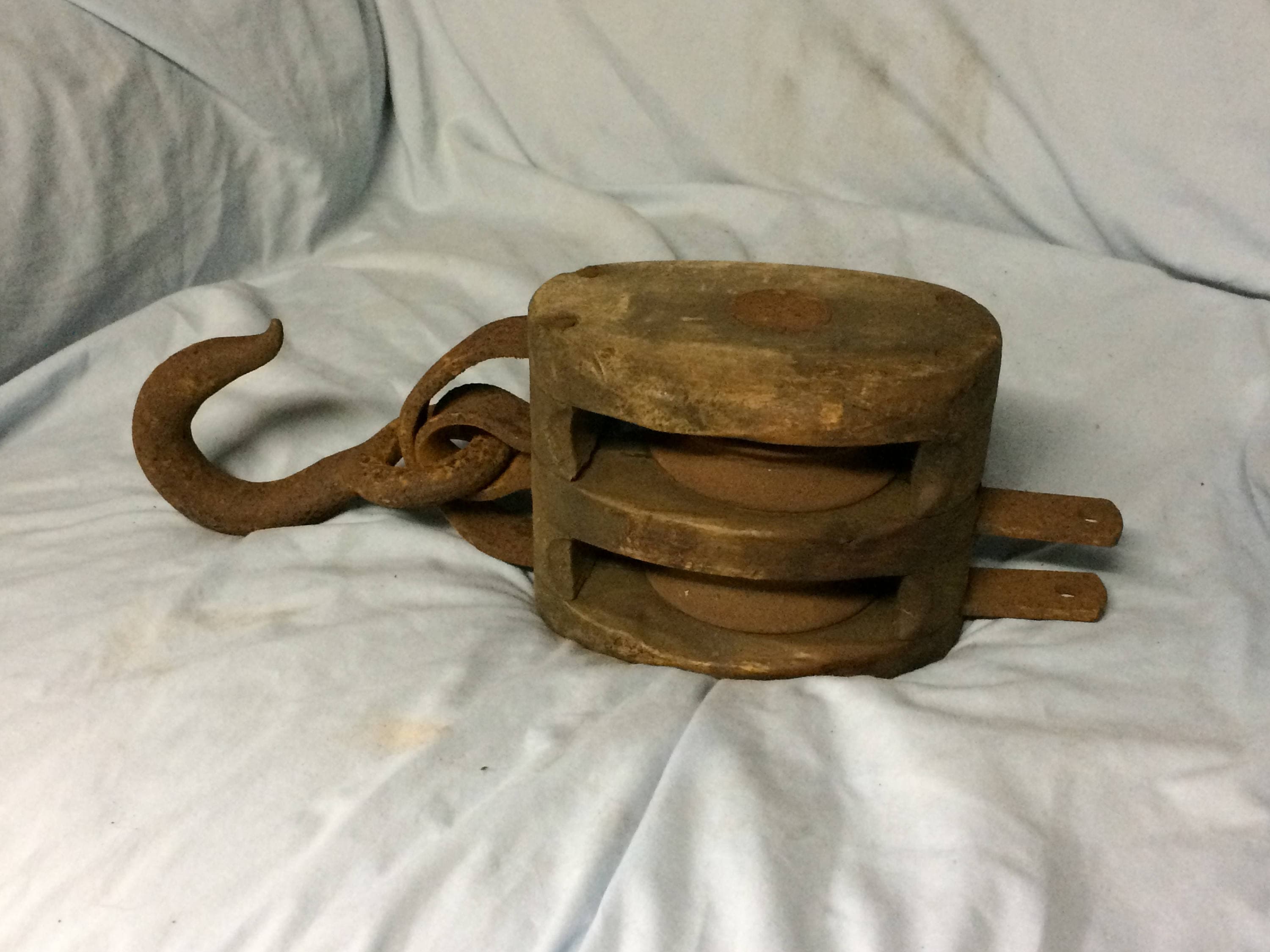 Vintage Double Wooden Block and Tackle Pulley Vintage Rustic Barn