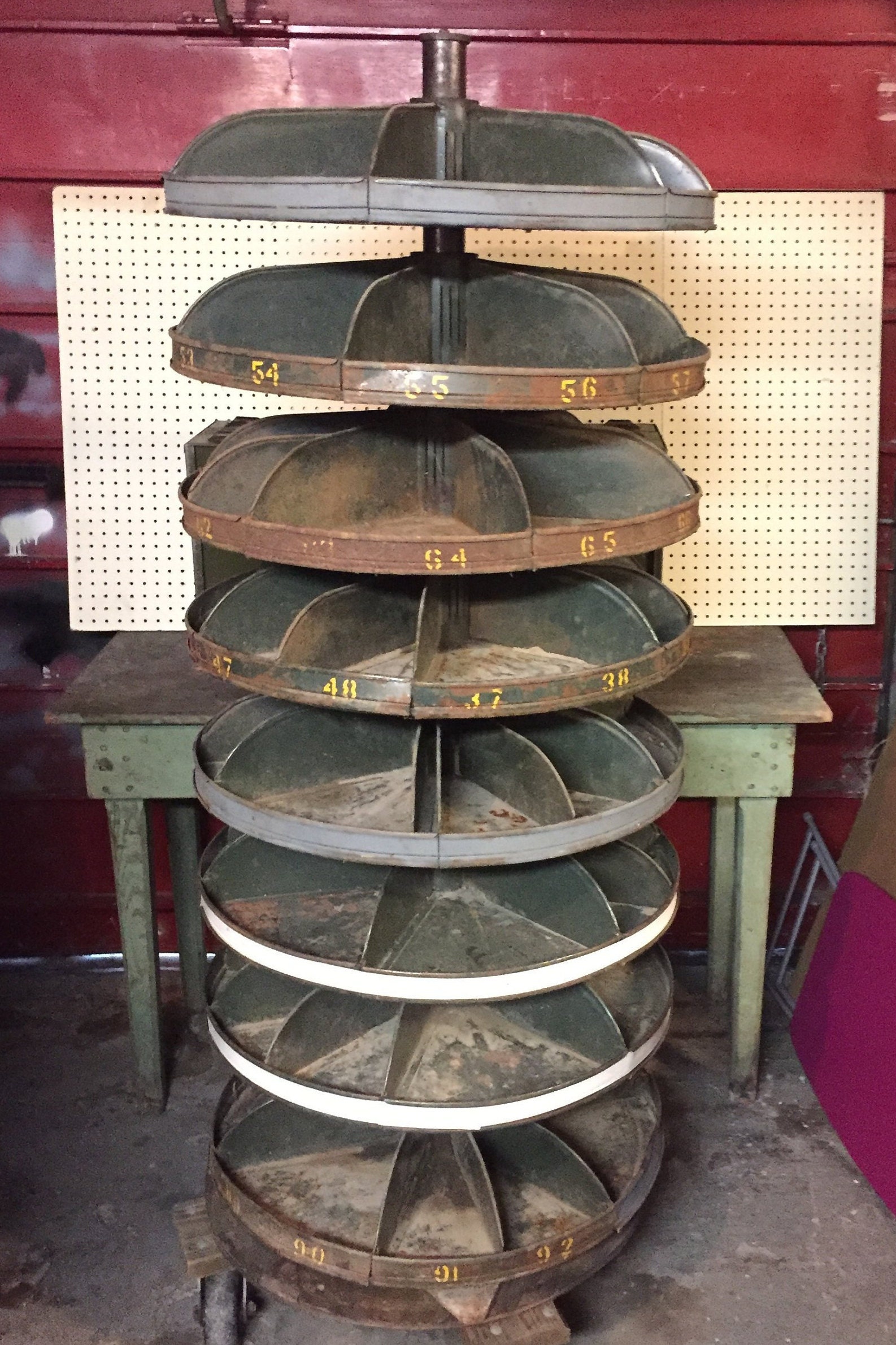 1940's Revolving Hardware Bins, Universal Steel Equipment Corp., NY., Rotating Hardware Store
