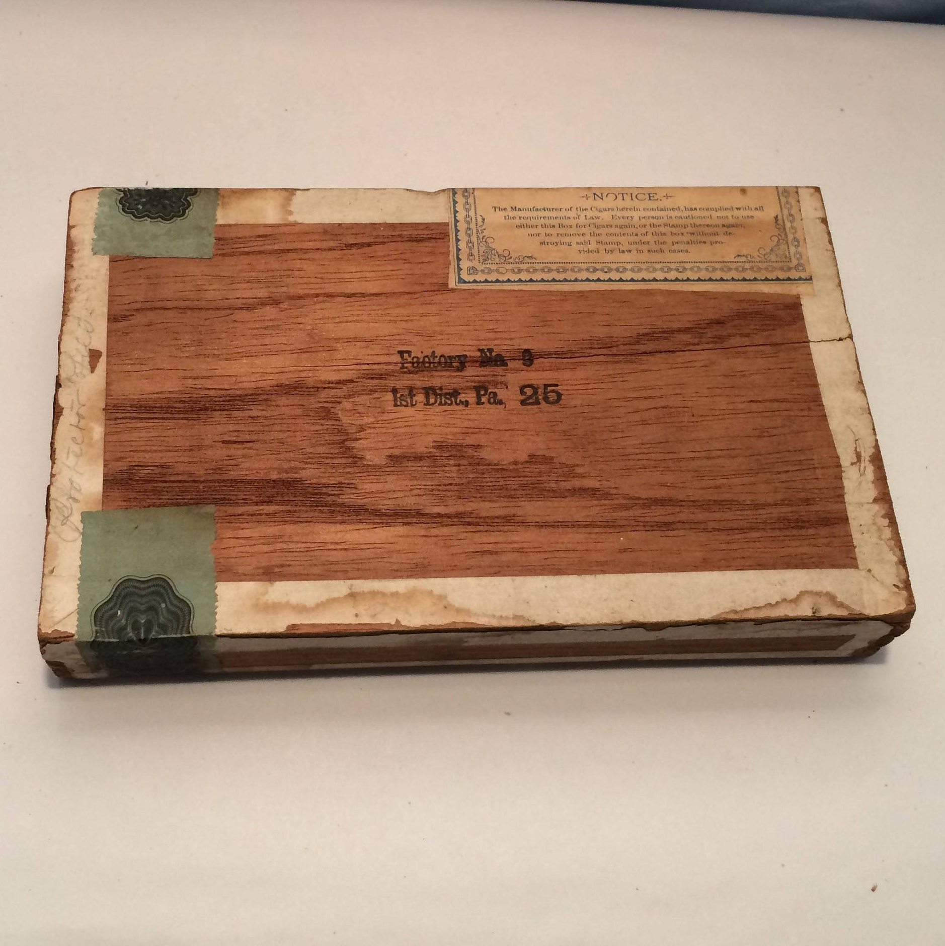 VERY RARE Antique Wooden Cigar Box with 1883 Henry Clay Tax Stamp