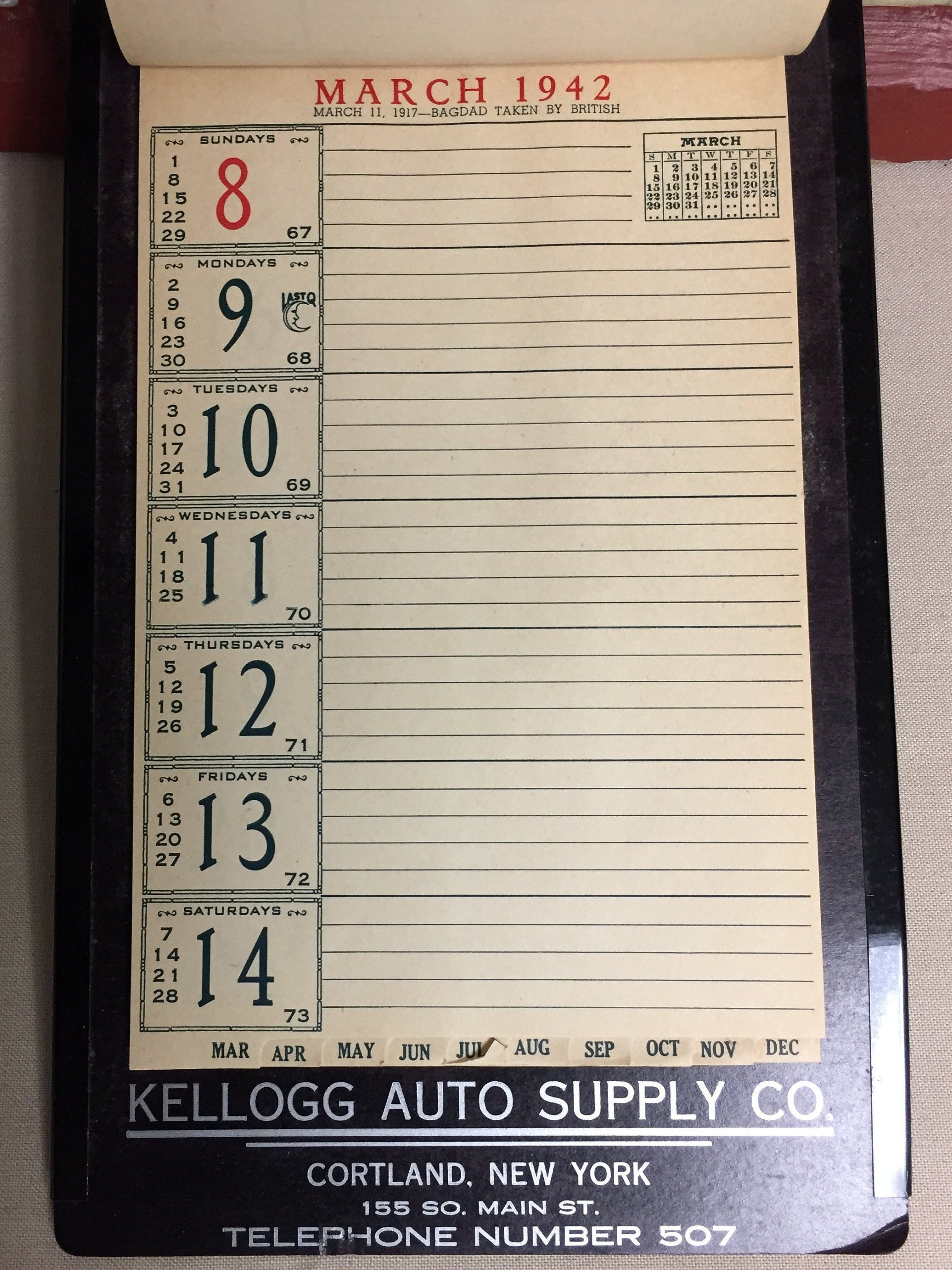 1940's Exide Batteries Advertising Calendar Memo Pad, Automotive