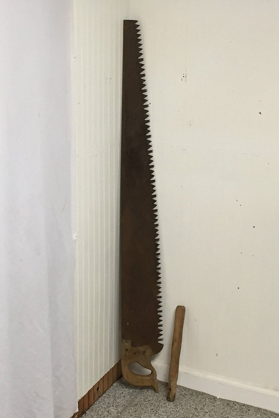 54 Crosscut Logging Saw 1 or 2 Man Hand Saw Champion Tooth, 48 Blade, Wall Decor, Primitive