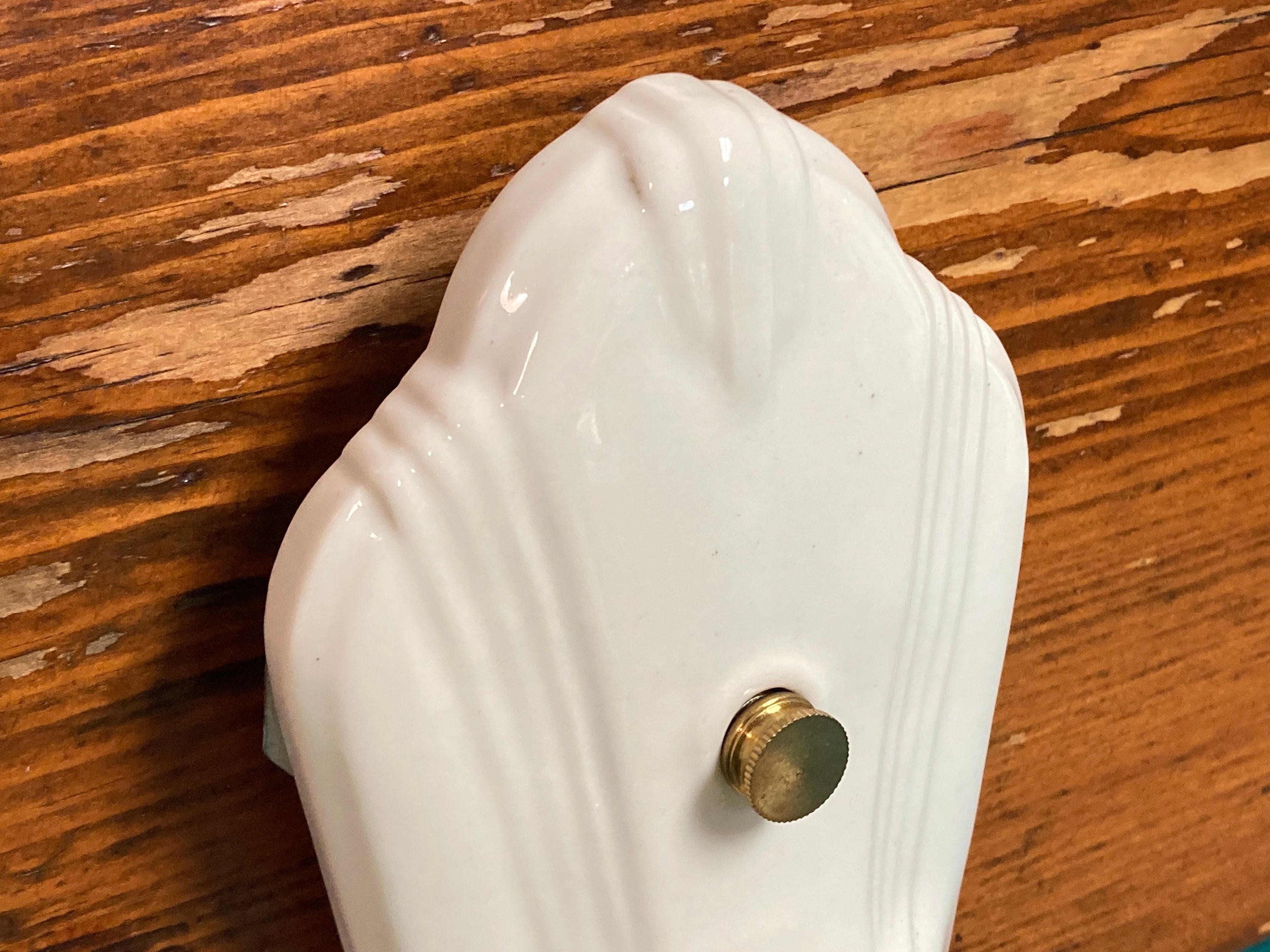 1950's Mid Century White Porcelain Wall Light Sconce, Ceramic Bathroom