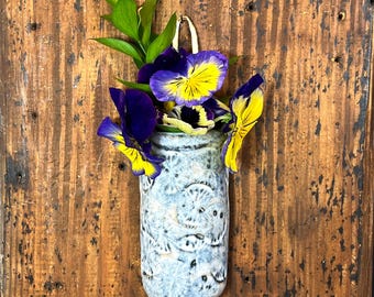 Handmade Studio Pottery Blue and Gray Wall Pocket