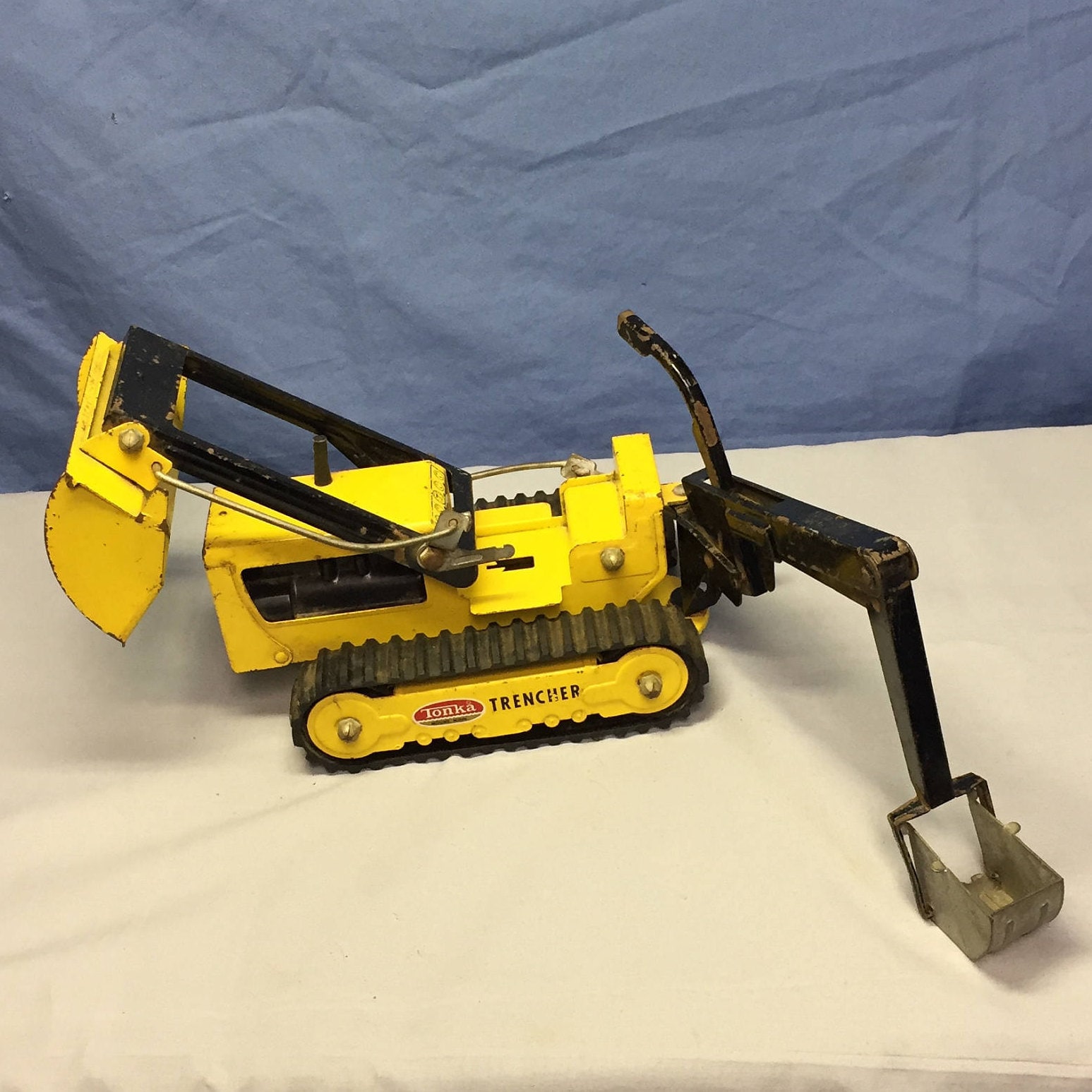 Vintage Pressed Steel Tonka Trencher Backhoe Bulldozer with Front End