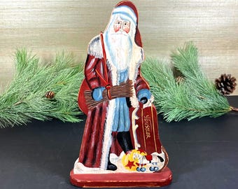 Hand Painted, Cut Out Wooden Old World Santa