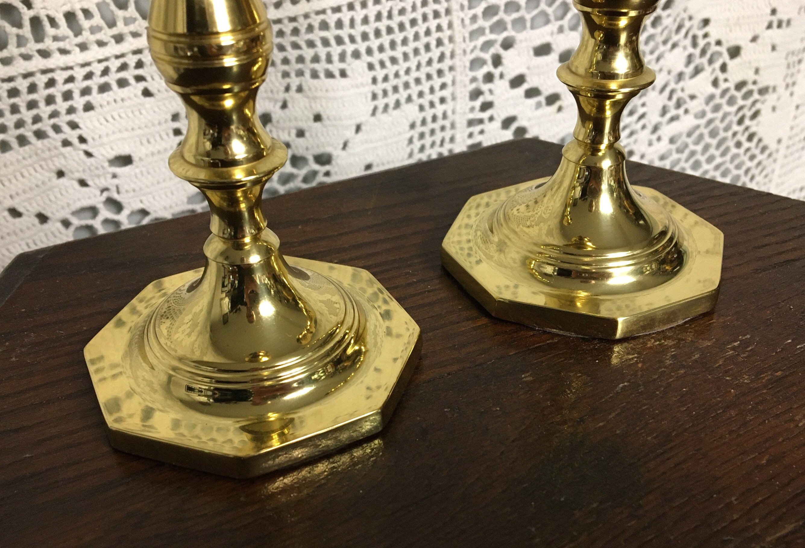 Pair Baldwin Brass Candle Holders, 7 Tall, Solid Brass Candlesticks