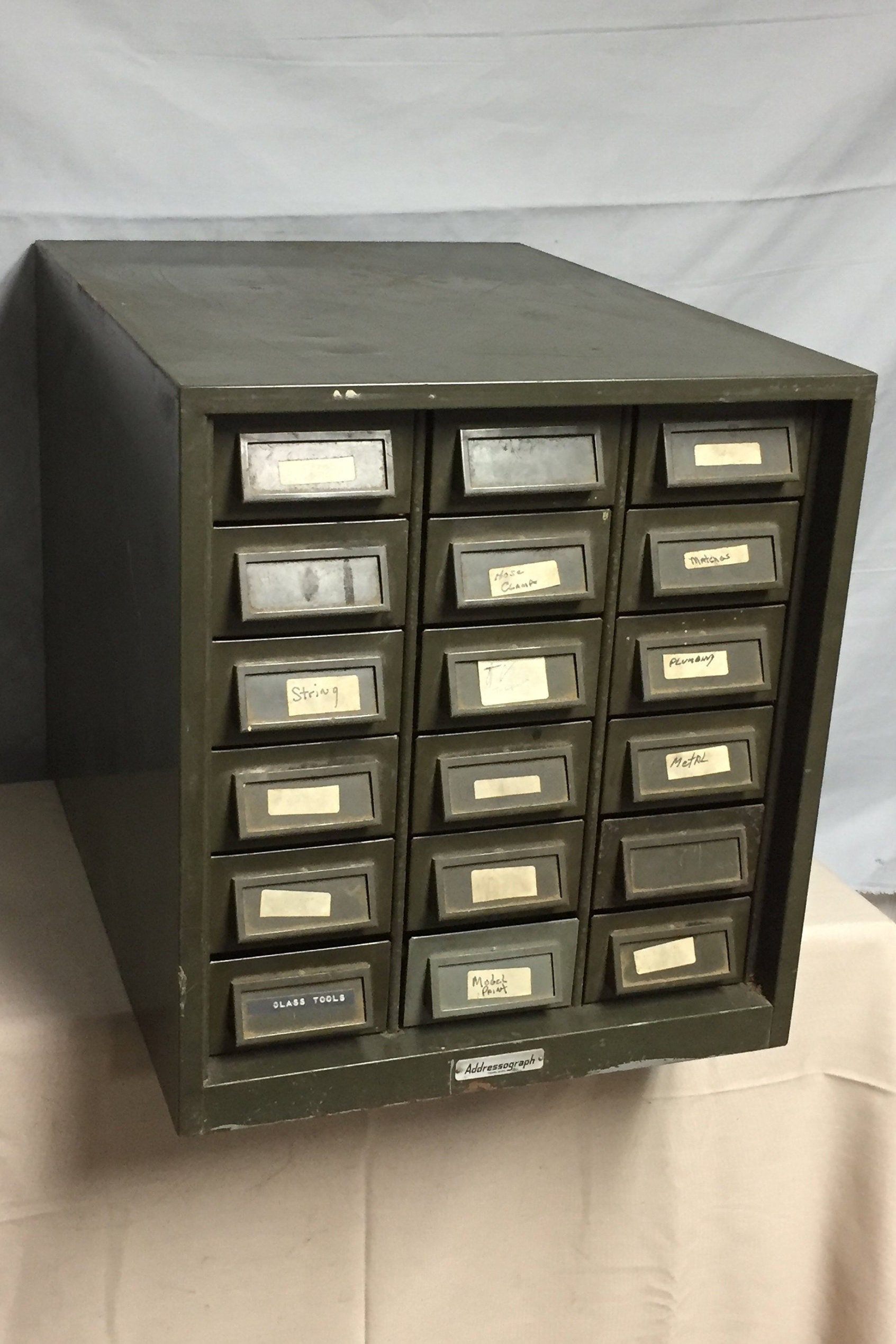 Vintage Industrial Green 18 Drawer Steel Parts Cabinet Parts