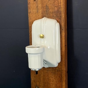 Antique 1930&#39;s Art Deco White Porcelain Bathroom Wall Light Sconce, Refurbished, Ceramic  Vanity Light