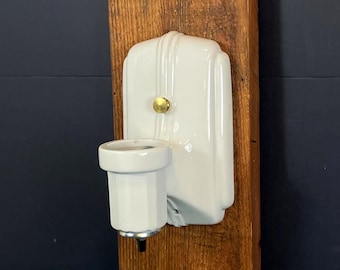 Antique 1930's Art Deco White Porcelain Bathroom Wall Light Sconce, Refurbished, Ceramic  Vanity Light