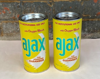 2 Vintage AJAX Cleanser Tins with Lids, Empty Unused New Old Stock