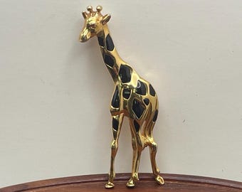 Giraffe Brooch, Gold Tone and Black Enamel Pin