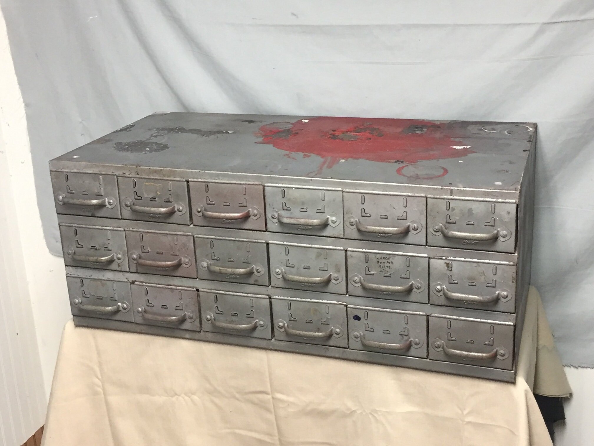 Vintage Equipto Industrial 18 Drawer Steel Parts Cabinet 17 Deep