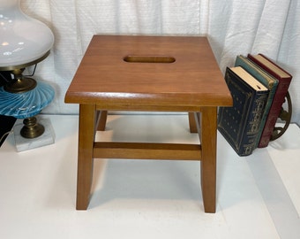 Wooden Craftsman Style Footstool, Step Stool, Plant Stand with Carrying Handle