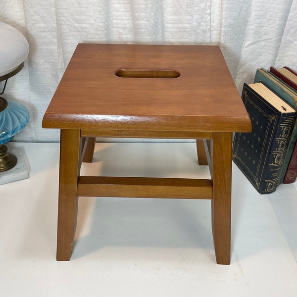 Wooden Craftsman Style Footstool, Step Stool, Plant Stand with Carrying Handle