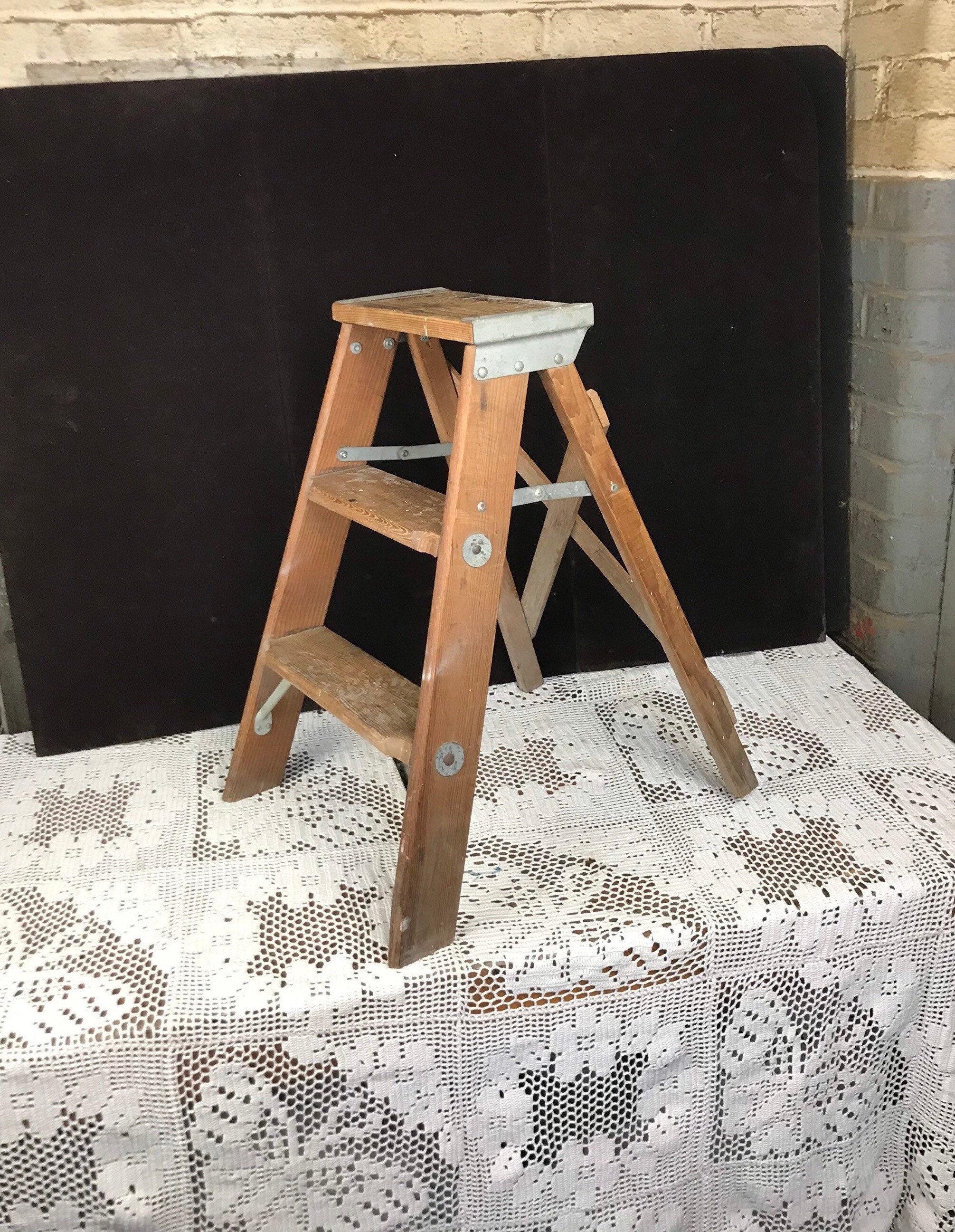 Small Wooden Step Ladder Stool, 22 Folding Step Stool, Stepladder