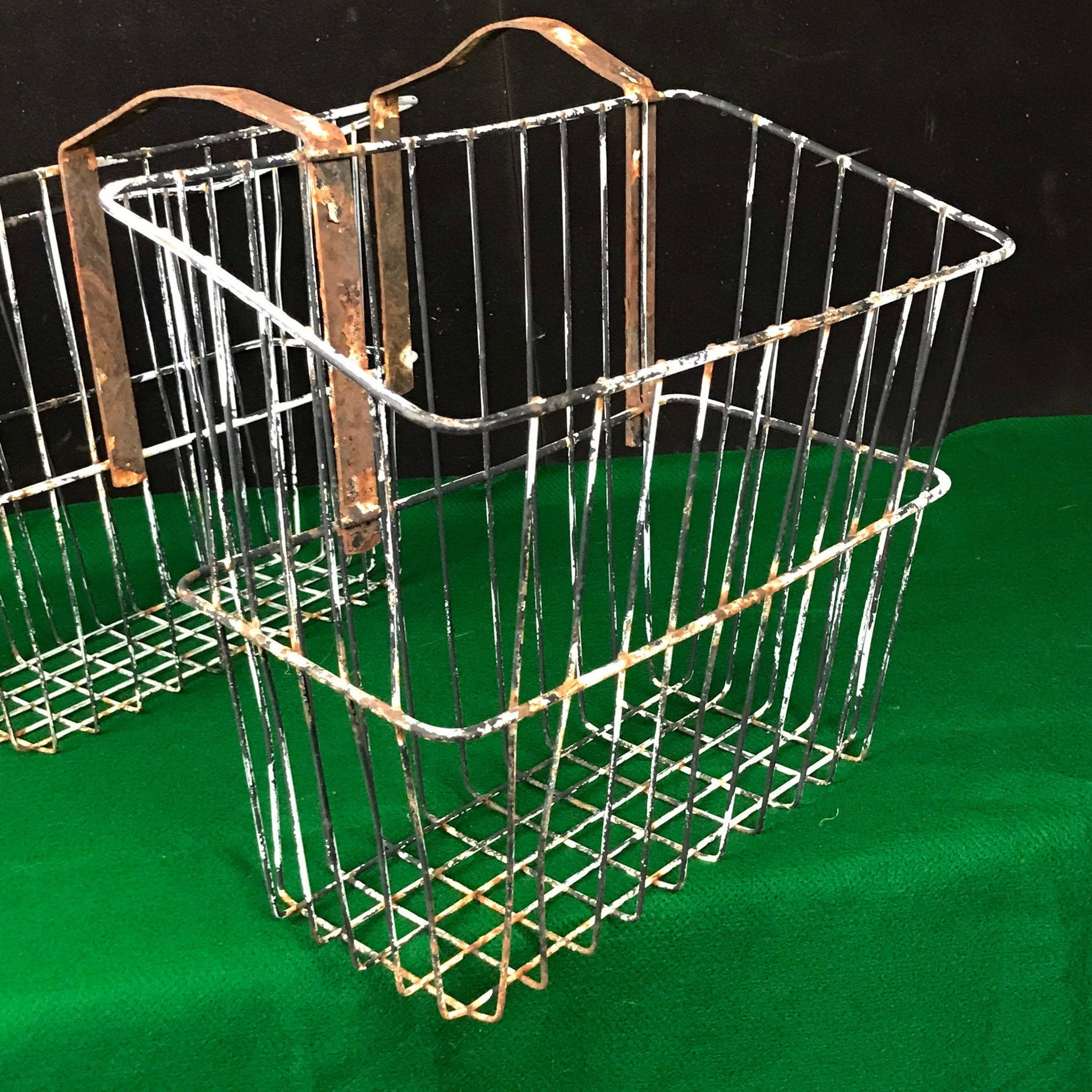 Vintage Bicycle Rear Saddle Baskets, Galvanized Steel Wire Baskets