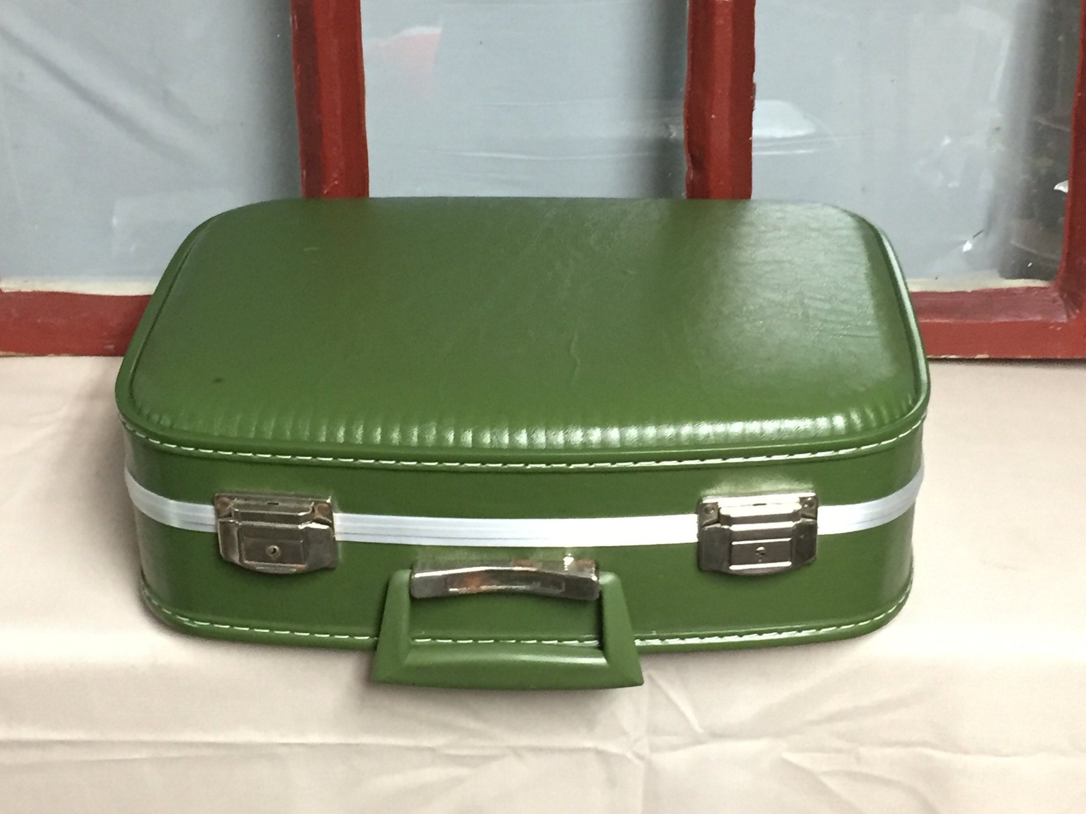 RESERVED Vintage Green Luggage Train Case Overnight Bag, Carry On