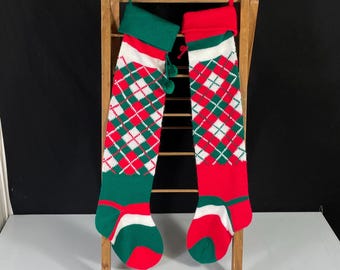 Pair of 2 Argyle Knit Stockings from 1980's