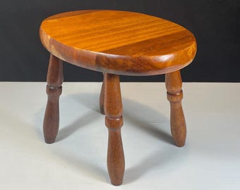 1980's Oval Wooden Stepstool Footstool, Dark Wood Stepstool PlandStand