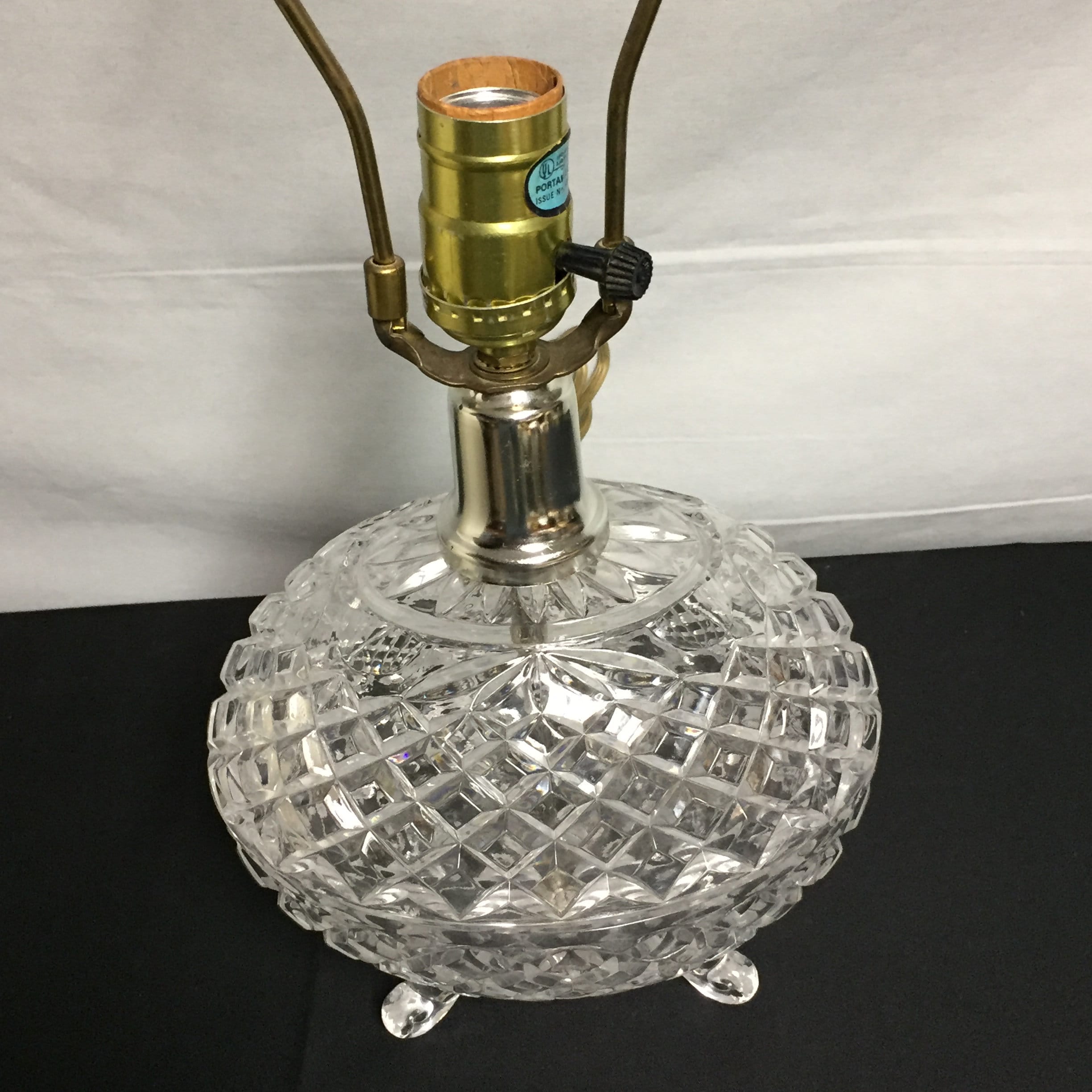 Vintage Crystal Cut Glass Table Lamp, Bedside Light, Oval, Egg Shaped Glass Lamp, Vintage Night