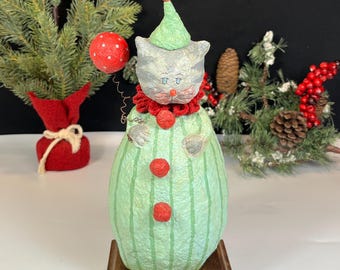 Folk Art Paper Mache Cat in Clown Costume, Signed M. Gielis