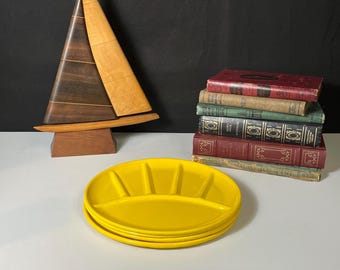 Yellow, Enamelware, Divided, Fondue Plates, Set of Four (4)