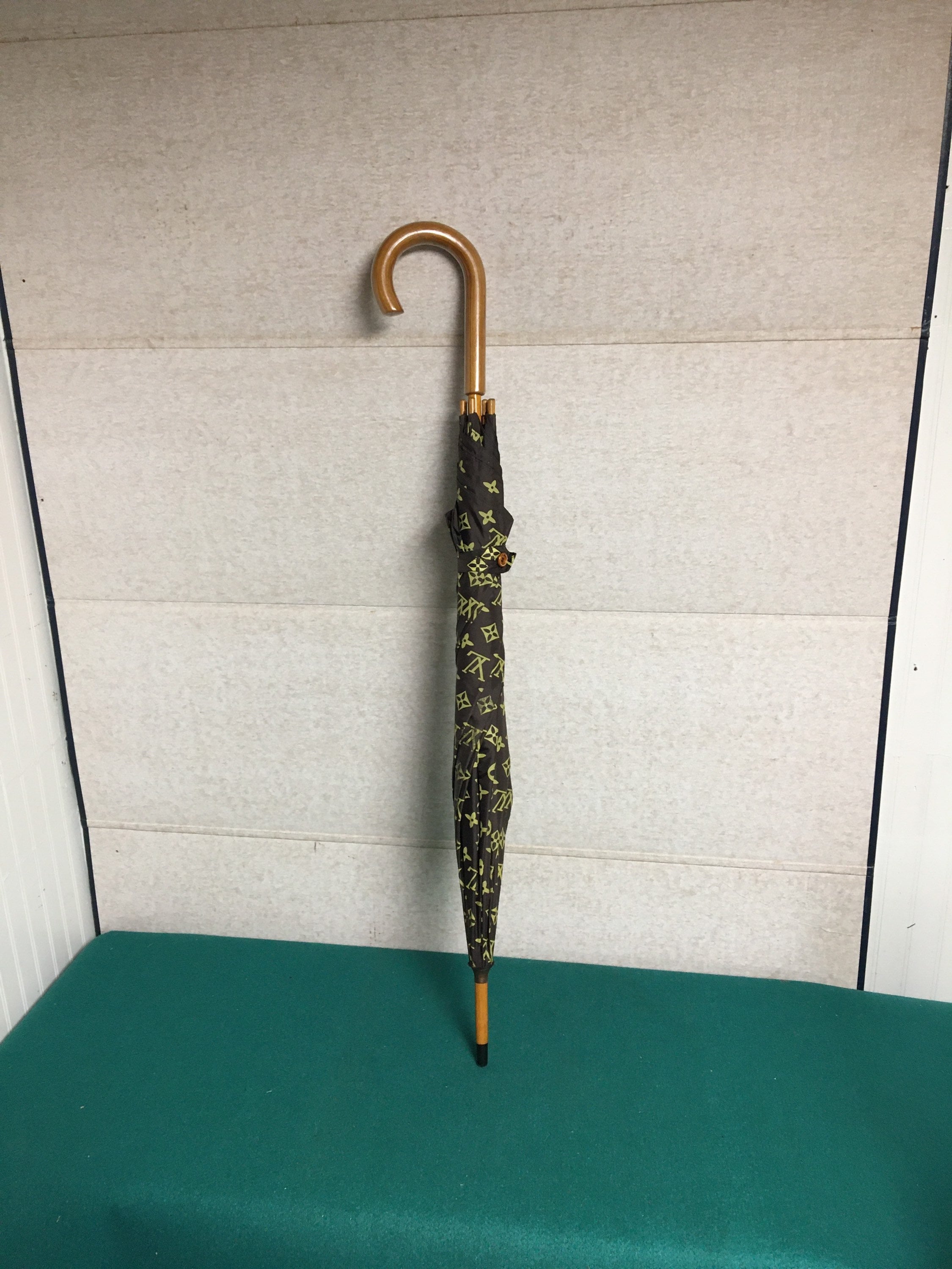 Louis Vuitton Umbrella, Mid Century Designer Umbrella, Wooden Handle