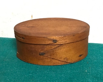 Small Antique 1800's Shaker Style Pantry Box, Oval Bentwood Box, Primitive Kitchen Storage